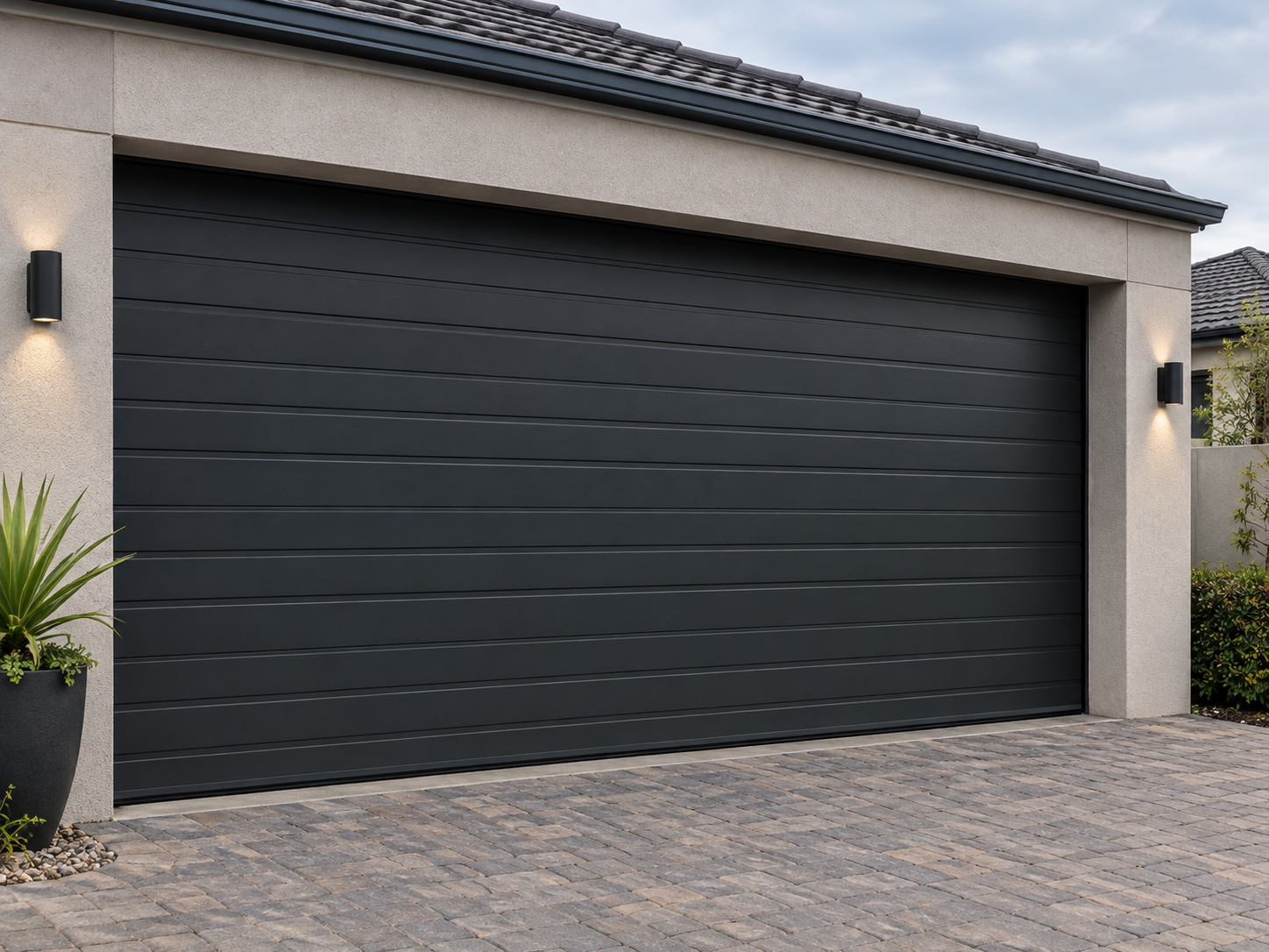 Modern charcoal four slat garage